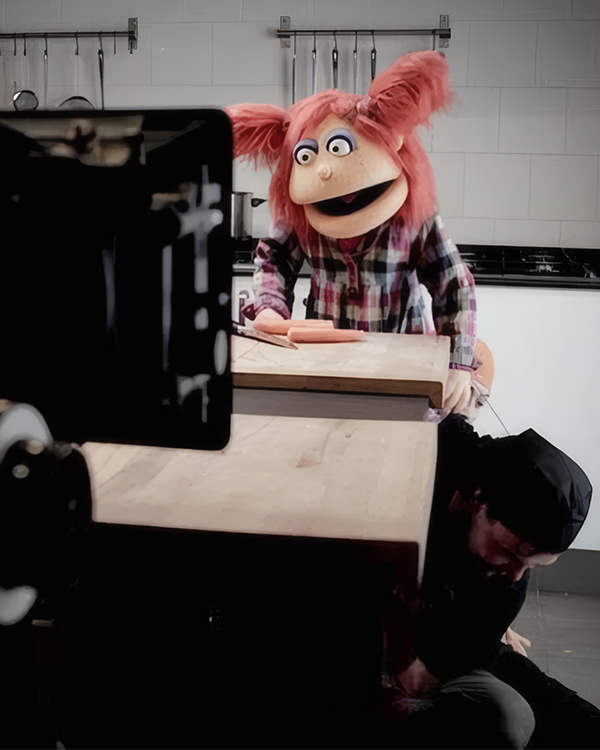 Puppet manipulation on a Sinilos Studio film set